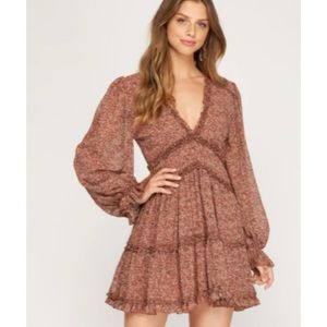 Snakeprint Long Sleeve Mini Dress